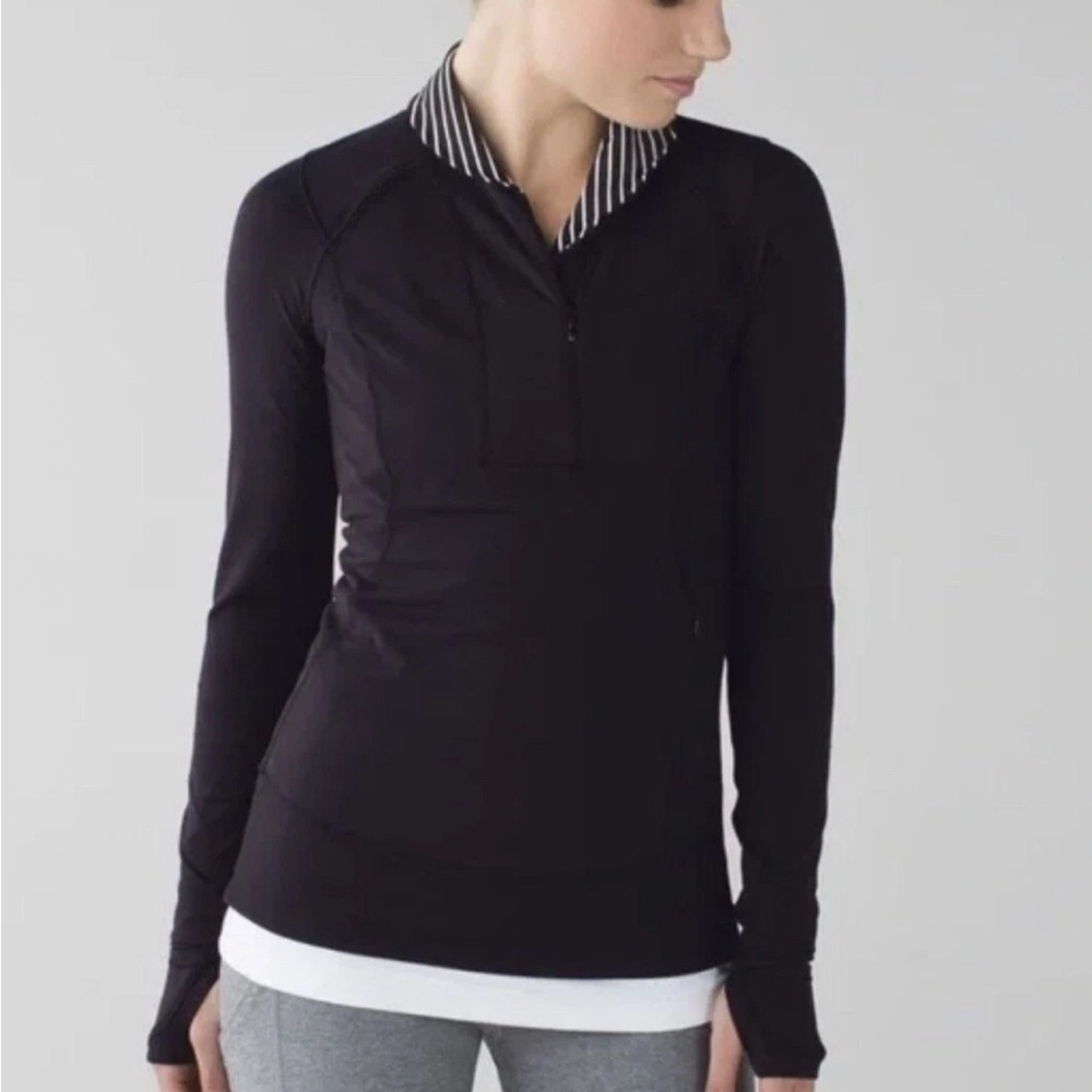 Lululemon Think Fast 1/4 Zip Pullover Black Striped Shawl Collar Women’s